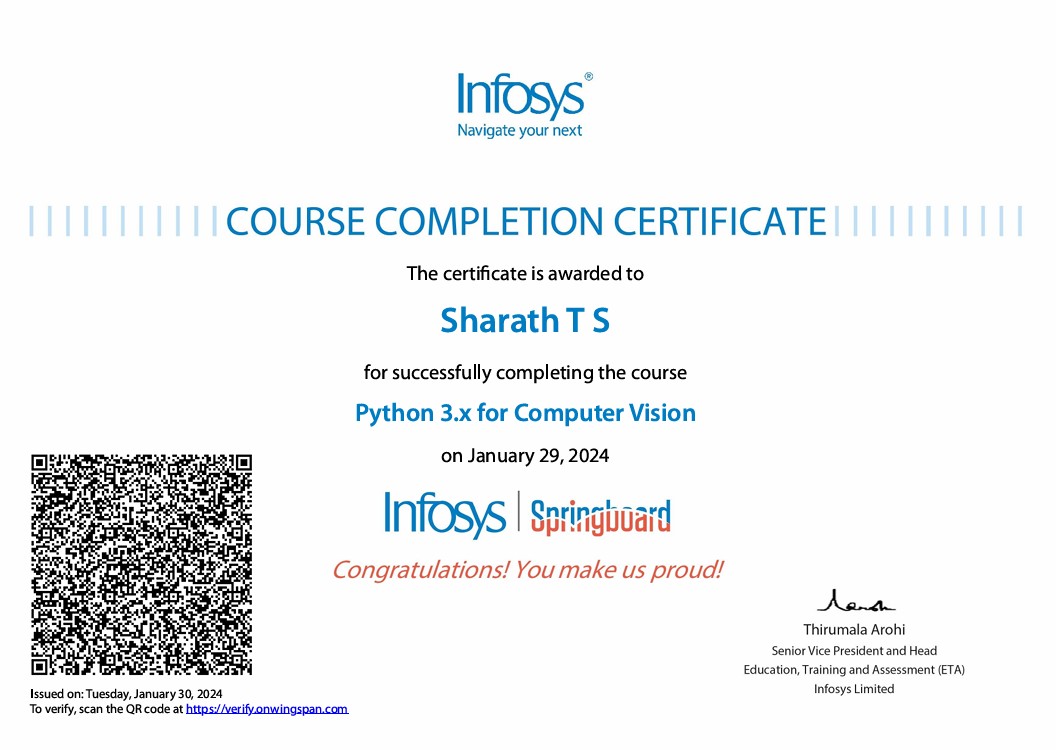 Computer Vision certificate